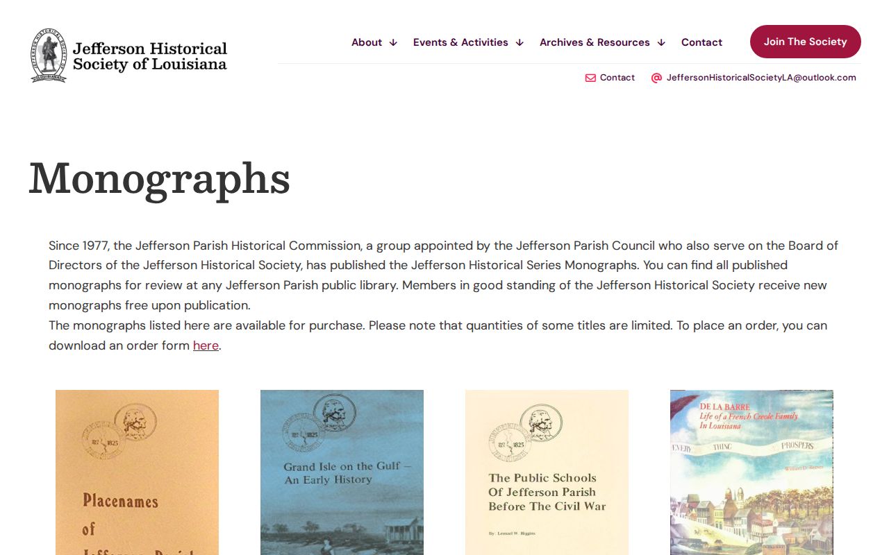 Jefferson Historical Society monograph catalog supporting Marrero directory research
