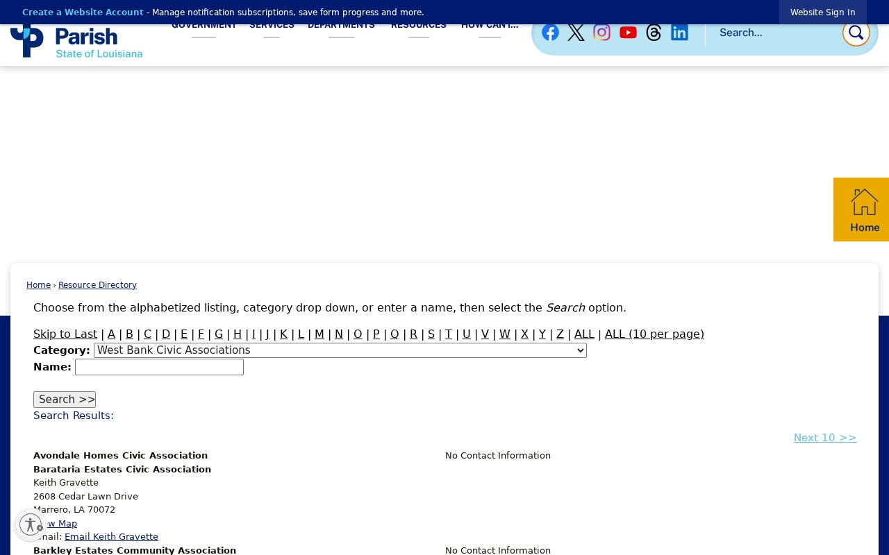 Marrero neighbors West Bank civic association directory