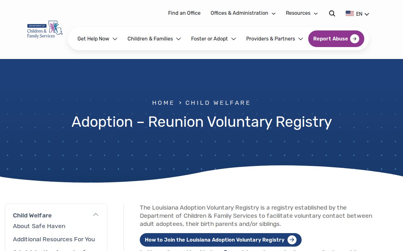 Marrero resident lookup Louisiana adoption reunion registry