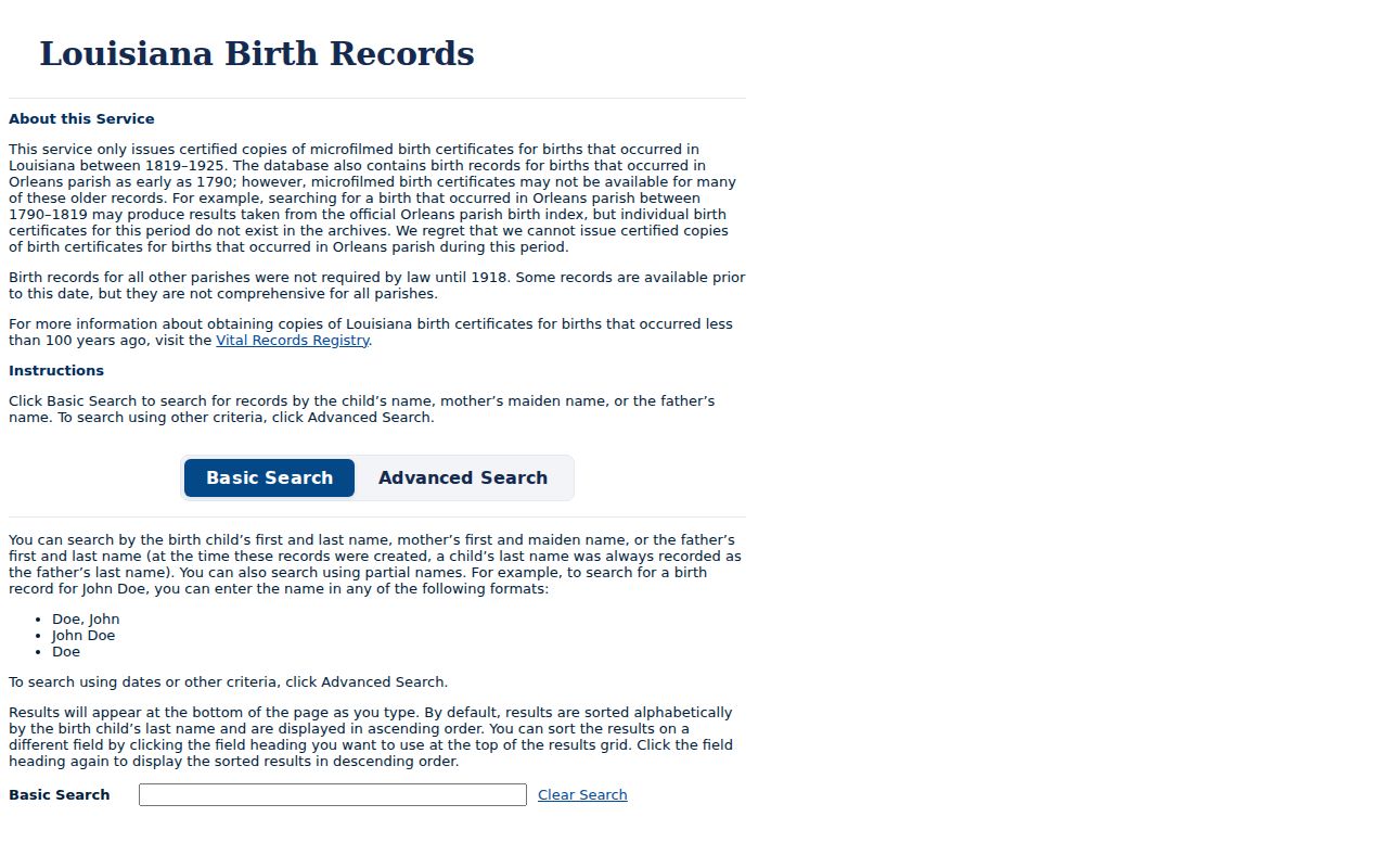 Marrero resident lookup historical Louisiana birth index