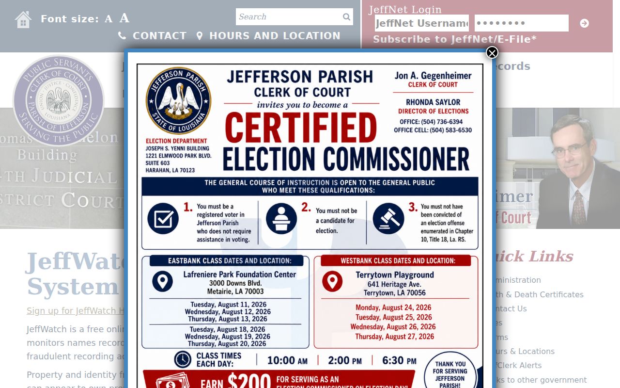 JeffWatch recording alert page for monitored Marrero names and addresses