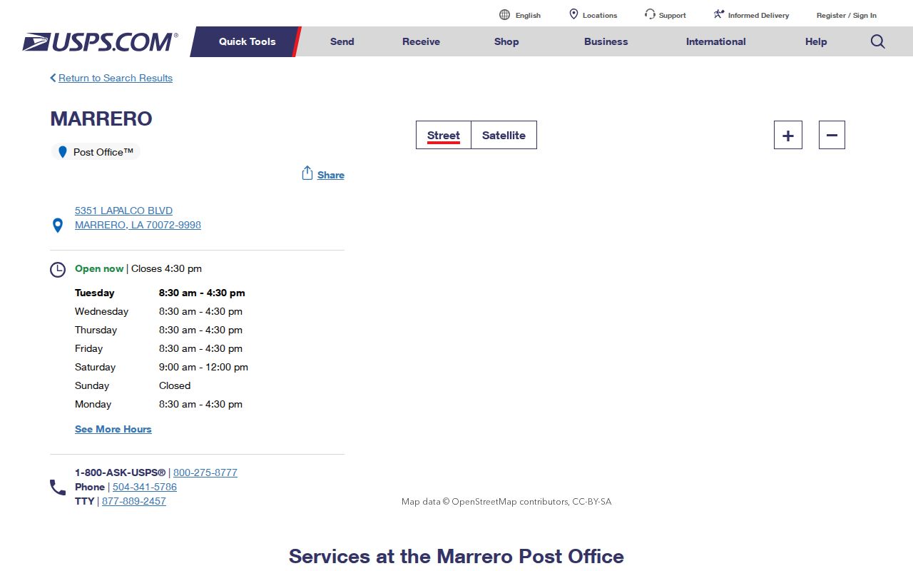 Marrero ZIP code directory post office details